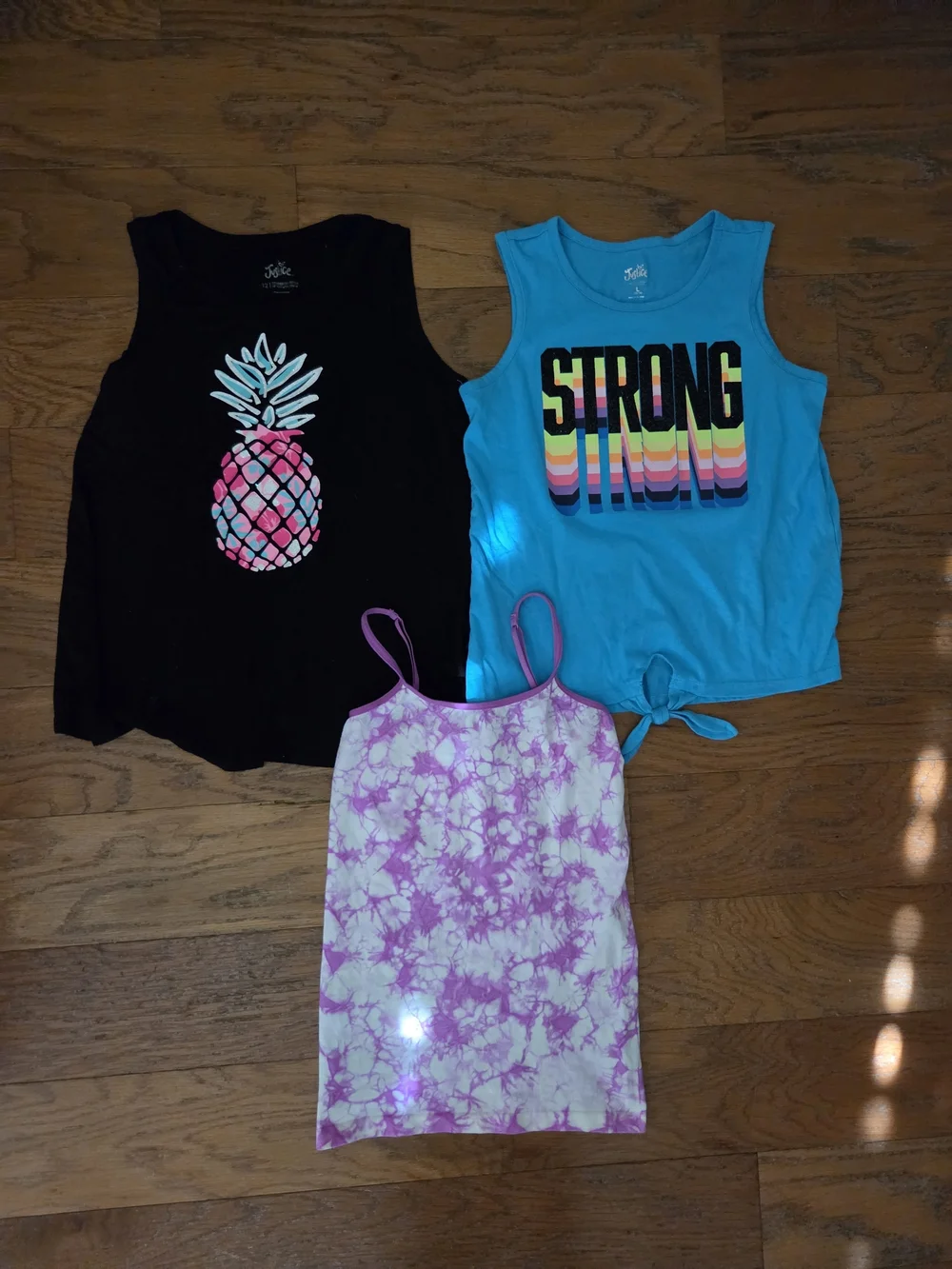 Justice Girls Blue Tank Top with Multicolor STRONG Graphic